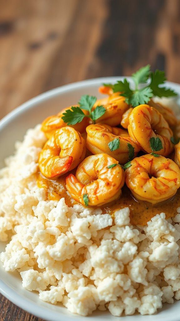 curry shrimp over riced cauliflower curry shrimp over riced cauliflower