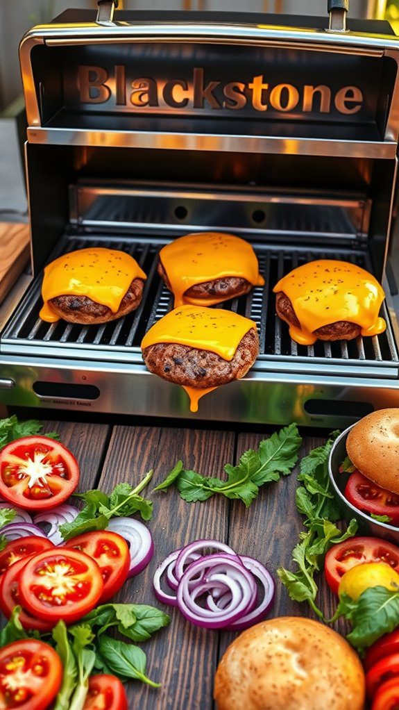 delicious juicy cheeseburgers await