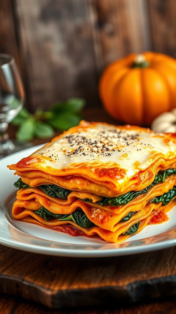 delicious pumpkin spinach layers