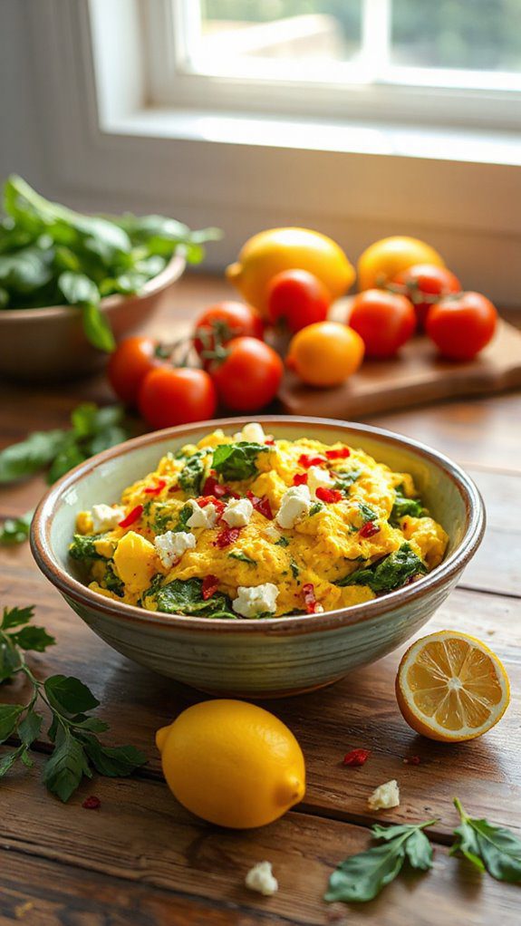 egg scramble with spinach