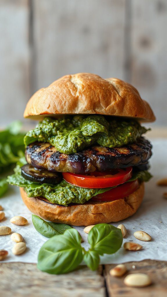 eggplant burger with pesto eggplant burger with pesto