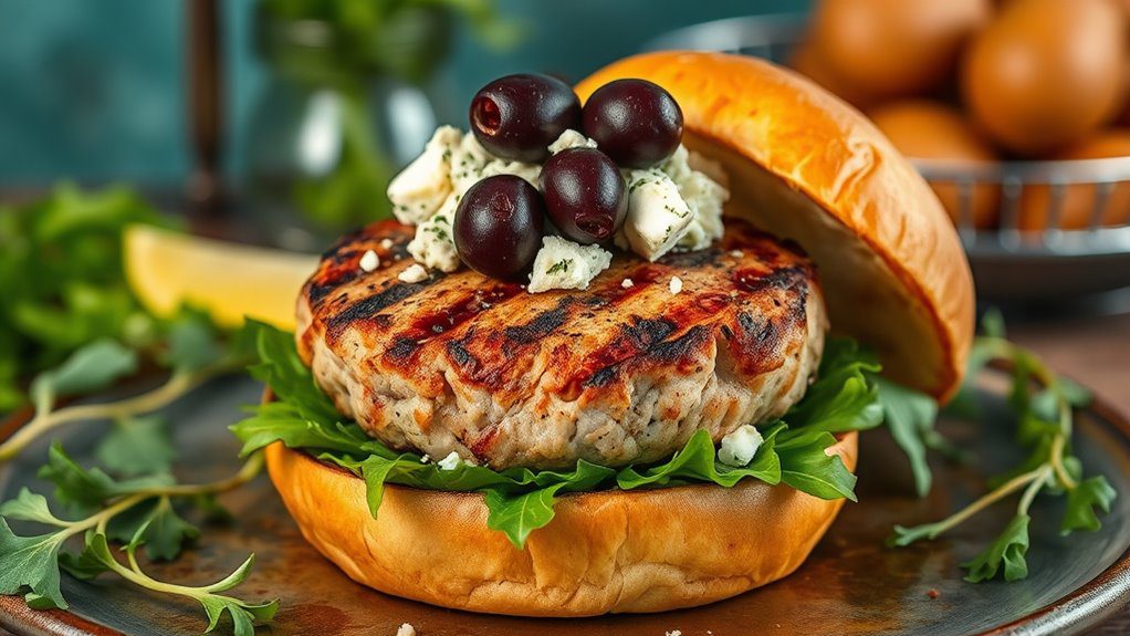 feta and olive turkey burger