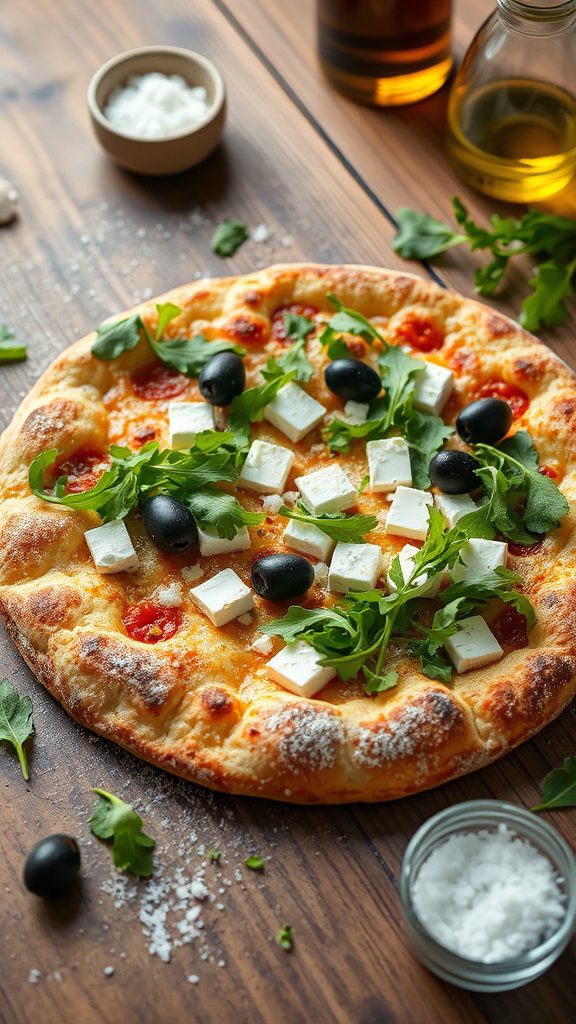 feta olives arugula pizza