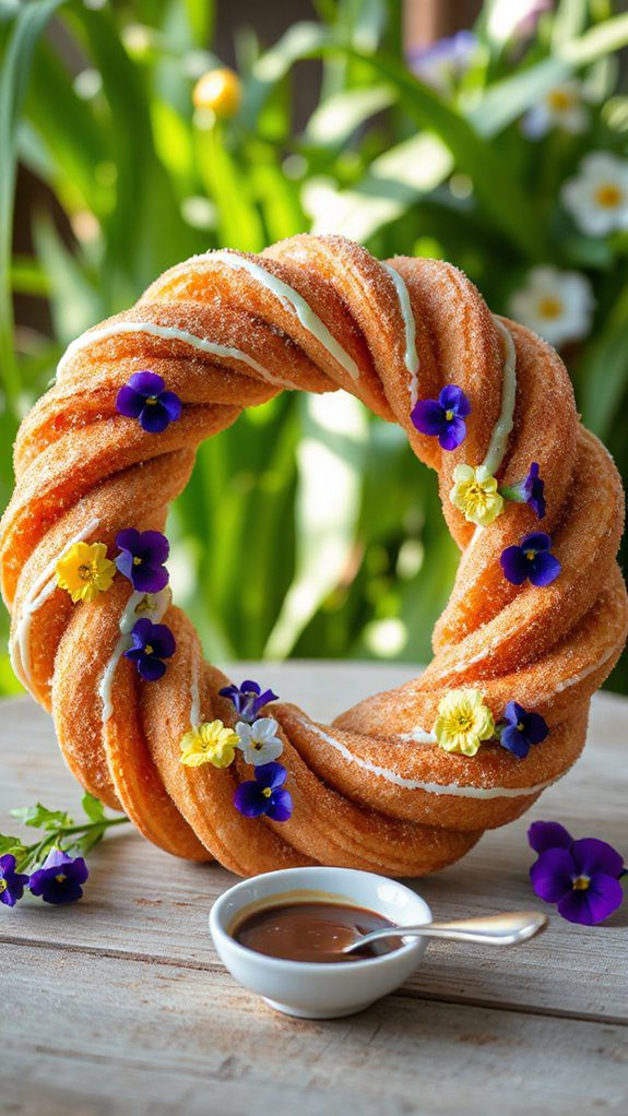 floral spring inspired churro wreath