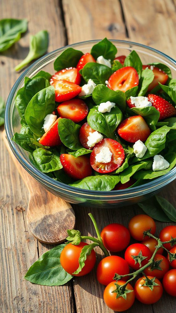 fresh spinach and strawberries
