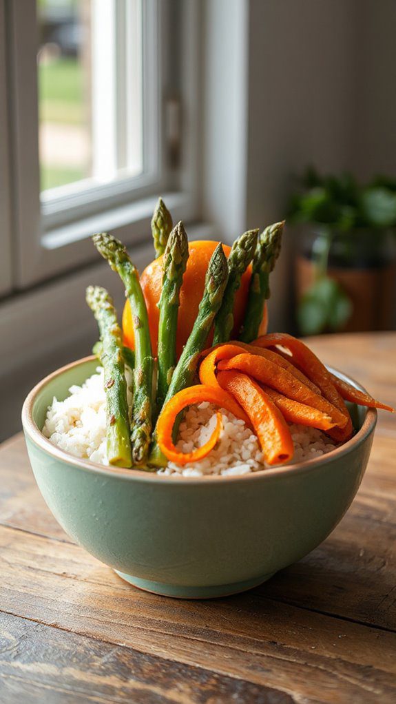 fresh vegetables over rice