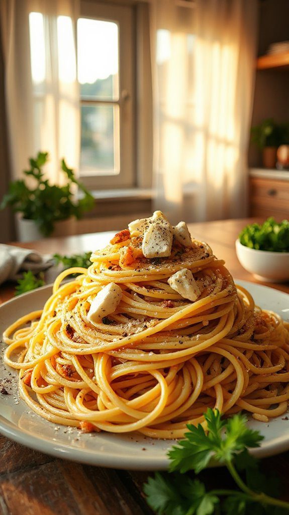 garlic goat cheese spaghetti dish