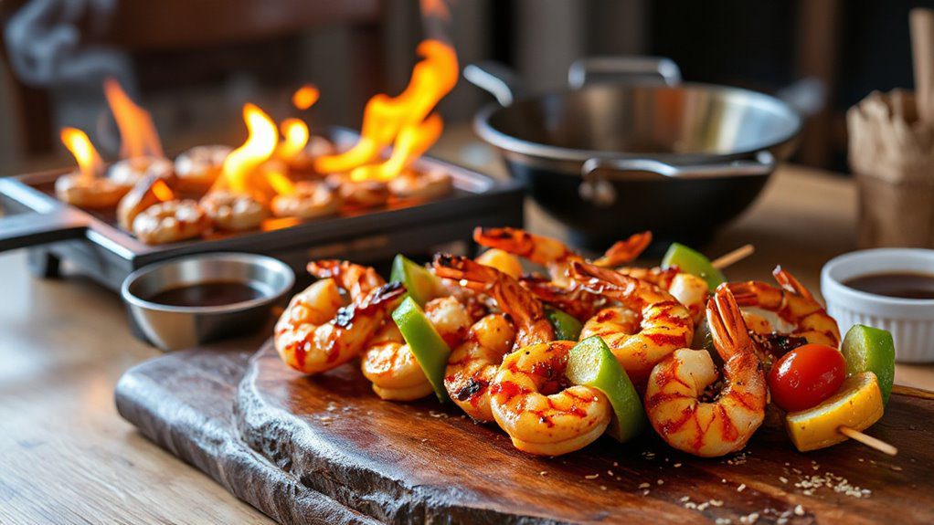 grilled skewers with teriyaki shrimp