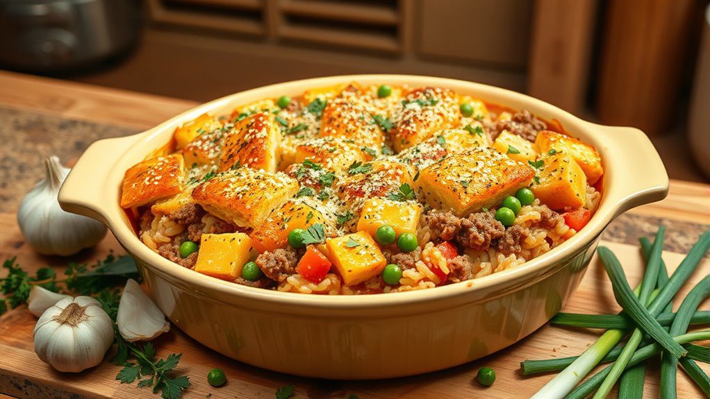 hamburger casserole with garlic bread hamburger casserole with garlic bread