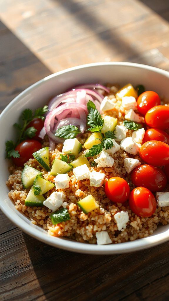 healthy quinoa chickpea feta salad