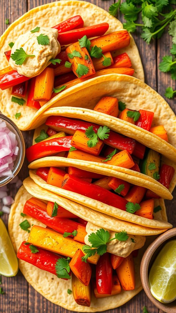 hummus filled roasted veggie tacos hummus filled roasted veggie tacos