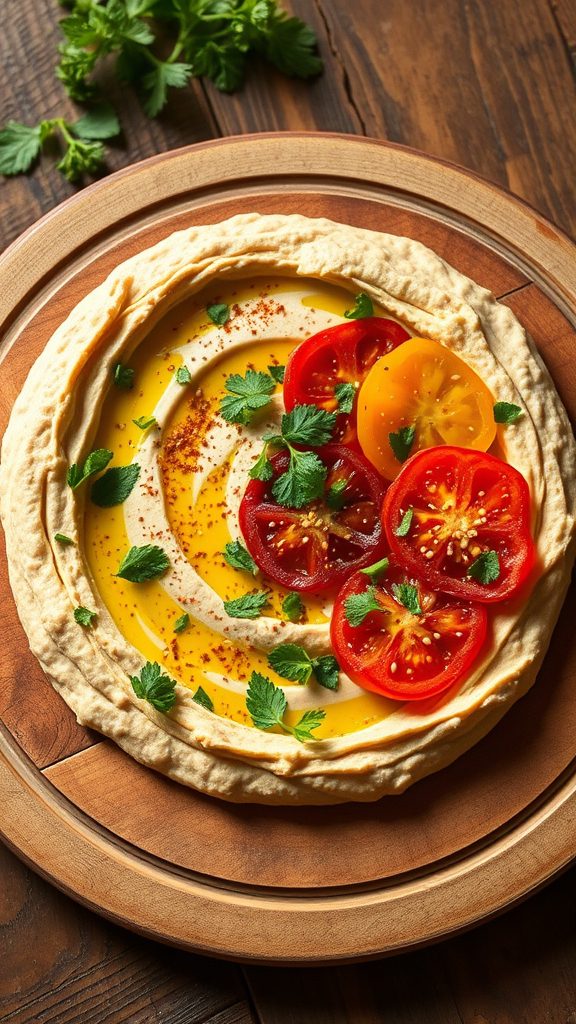 hummus topped pizza creation hummus topped pizza creation