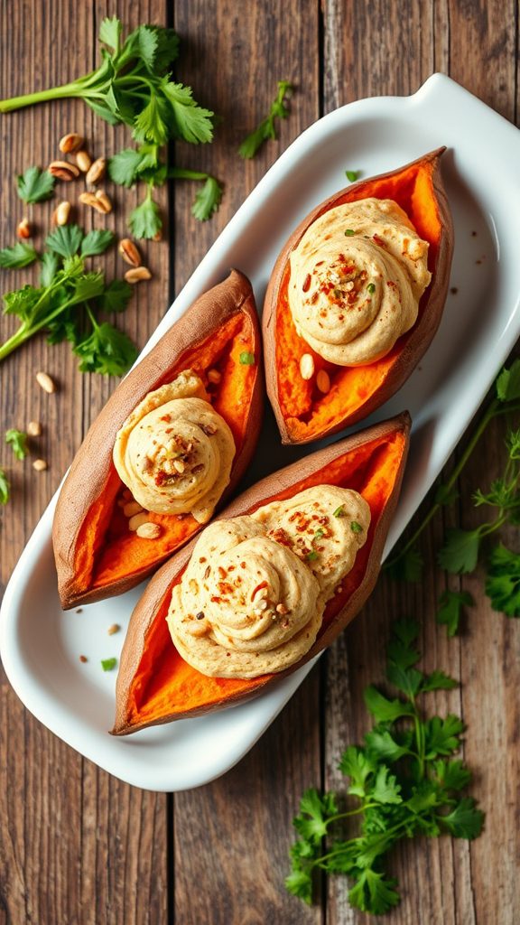 hummus topped sweet potatoes hummus topped sweet potatoes