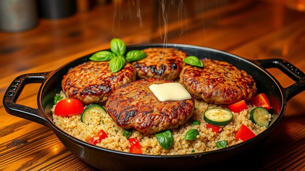 italian quinoa burger skillet