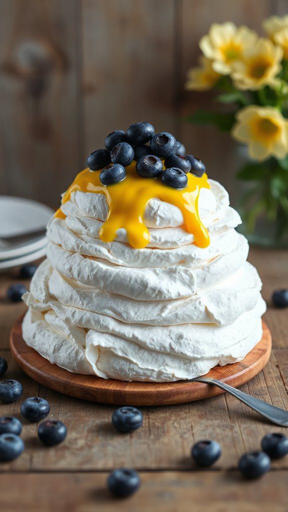 lemon blueberry pavlova dessert