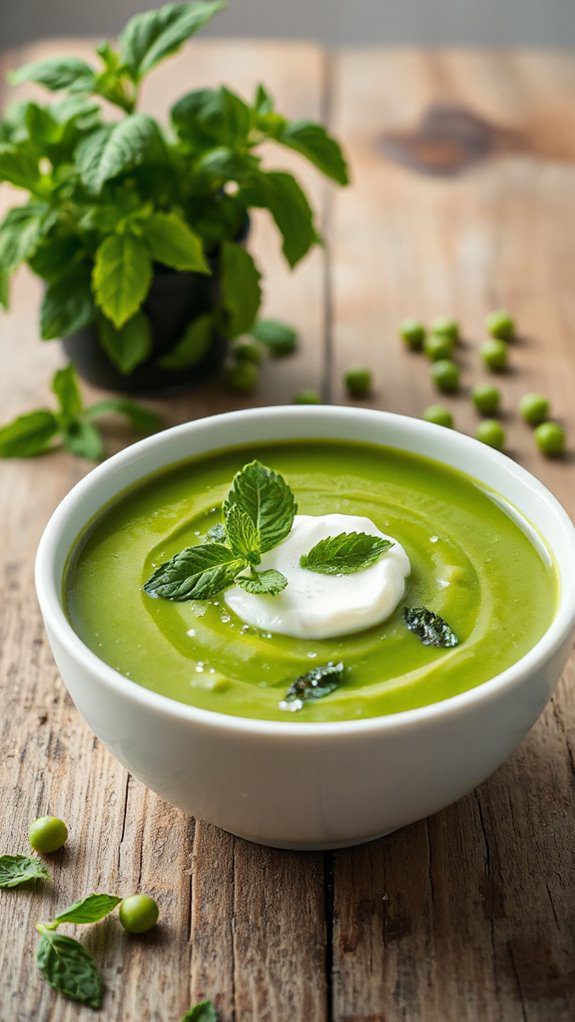 minted yogurt green pea soup