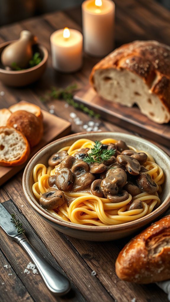 mushroom based creamy pasta dish