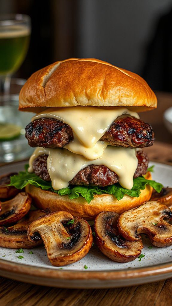 mushroom swiss burger topped mushroom swiss burger topped