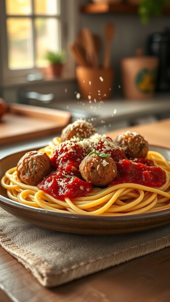 pasta dish with meatballs