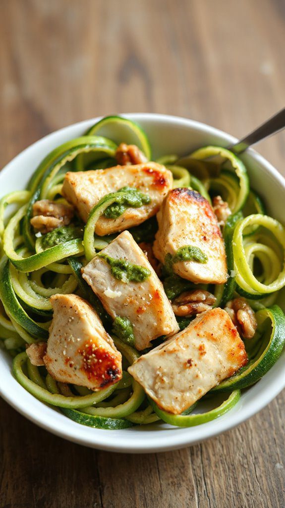 pesto chicken over zucchini noodles pesto chicken over zucchini noodles