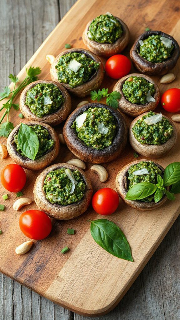 pesto filled mushroom appetizers