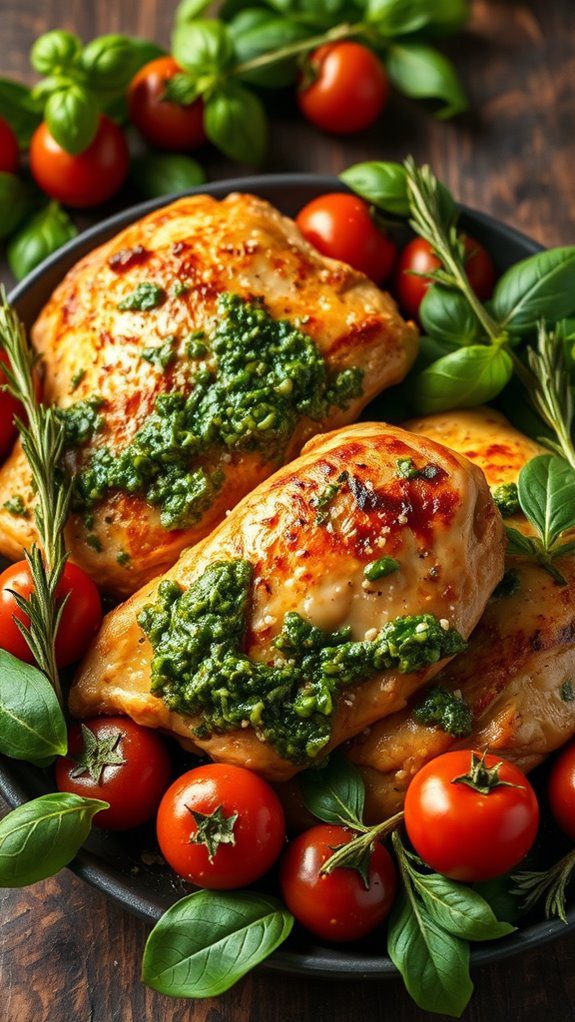 pesto infused baked chicken thighs