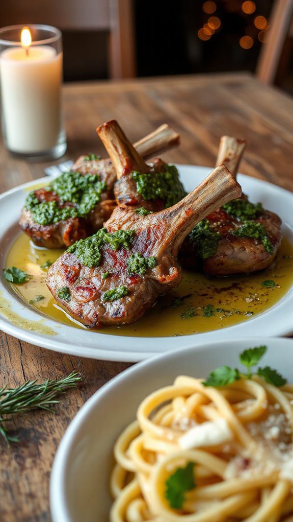 pesto lamb chops with pasta