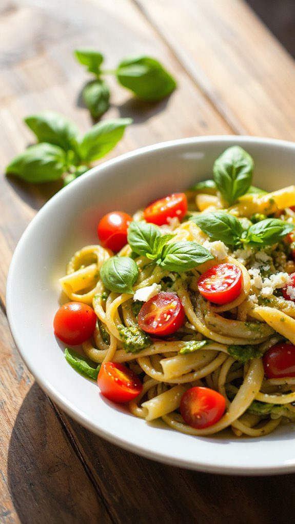 pesto pasta and tomatoes