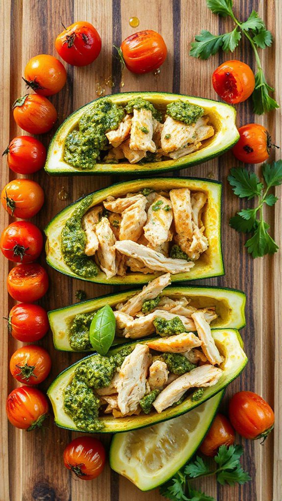 pesto stuffed zucchini chicken boats pesto stuffed zucchini chicken boats