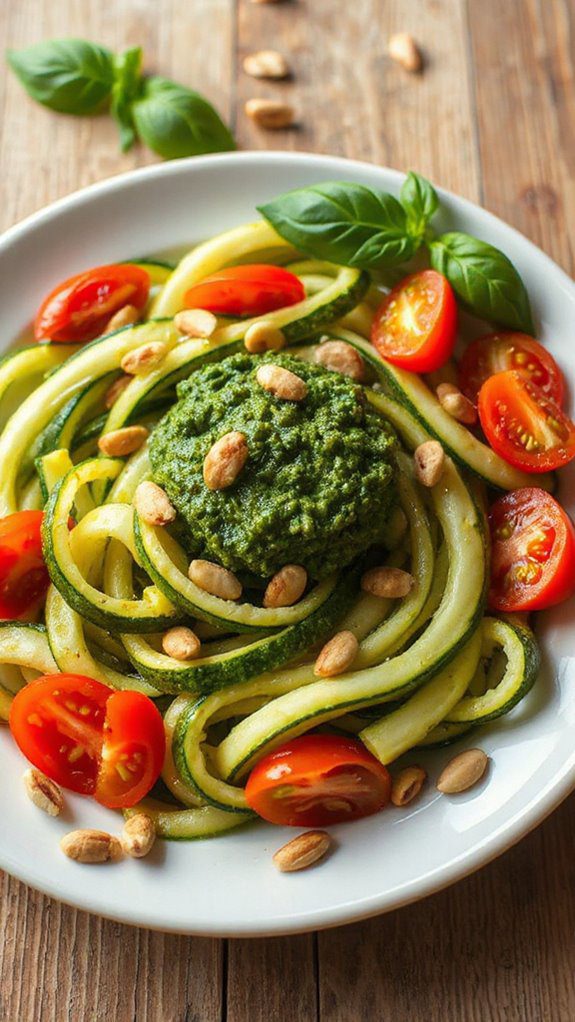 pesto zucchini noodle dish pesto zucchini noodle dish