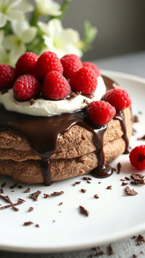 raspberry topped chocolate pavlova