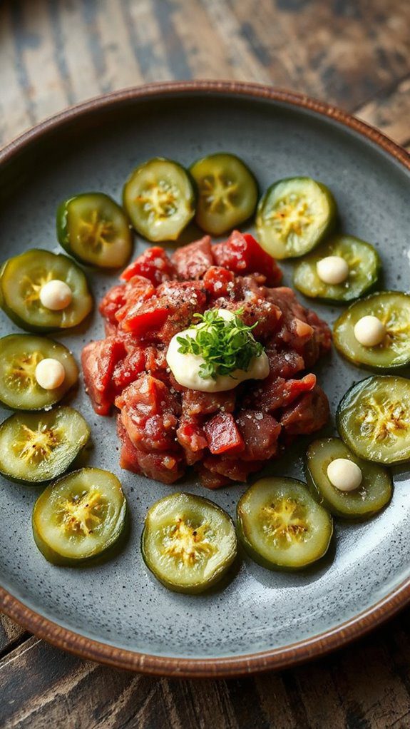 raw beef with pickles