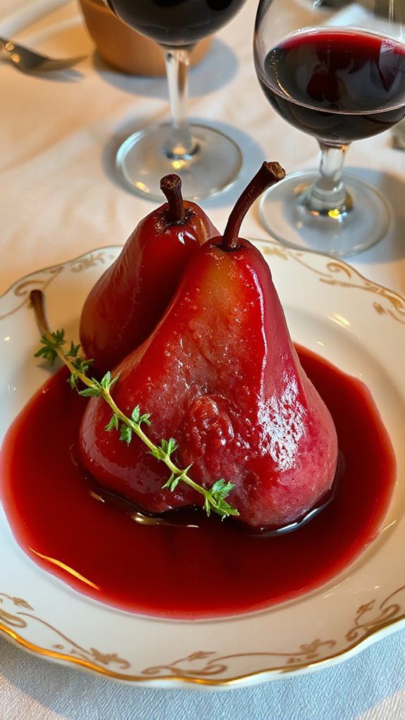 red wine poached pears