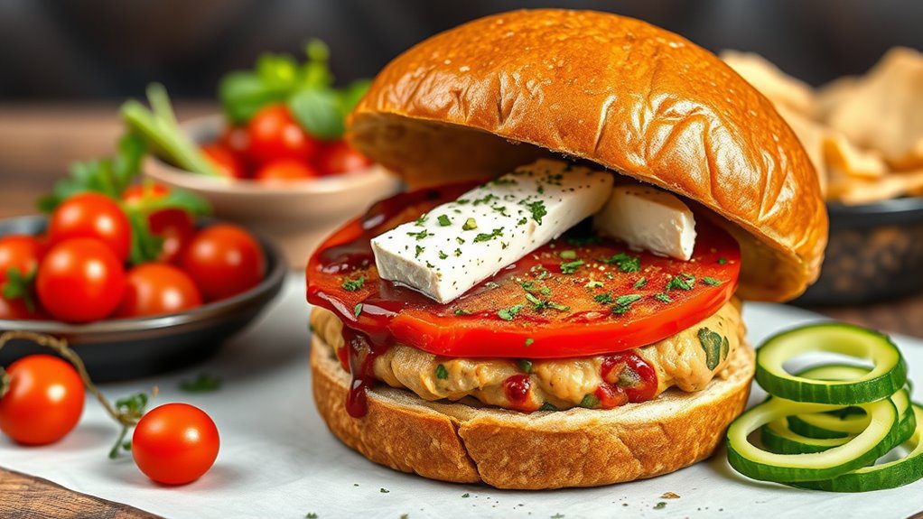 roasted pepper hummus burgers
