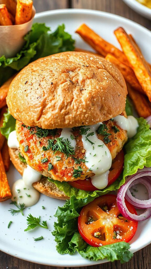salmon burger with sauce salmon burger with sauce