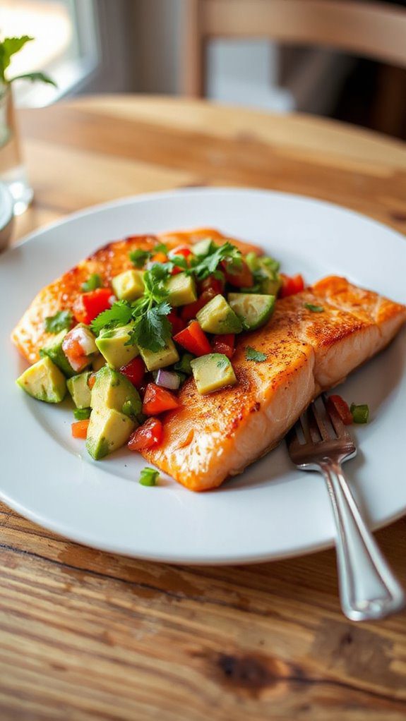 salmon topped with salsa