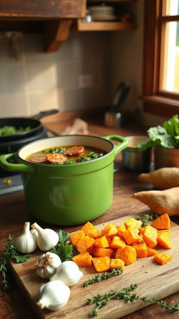 sausage and kale simmering