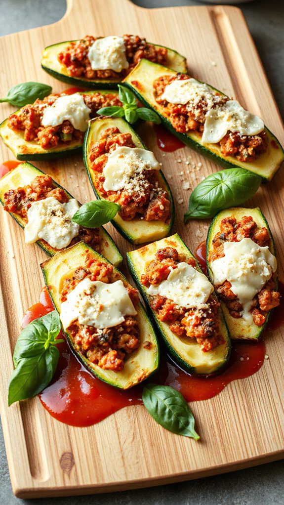 sausage filled zucchini boat dish