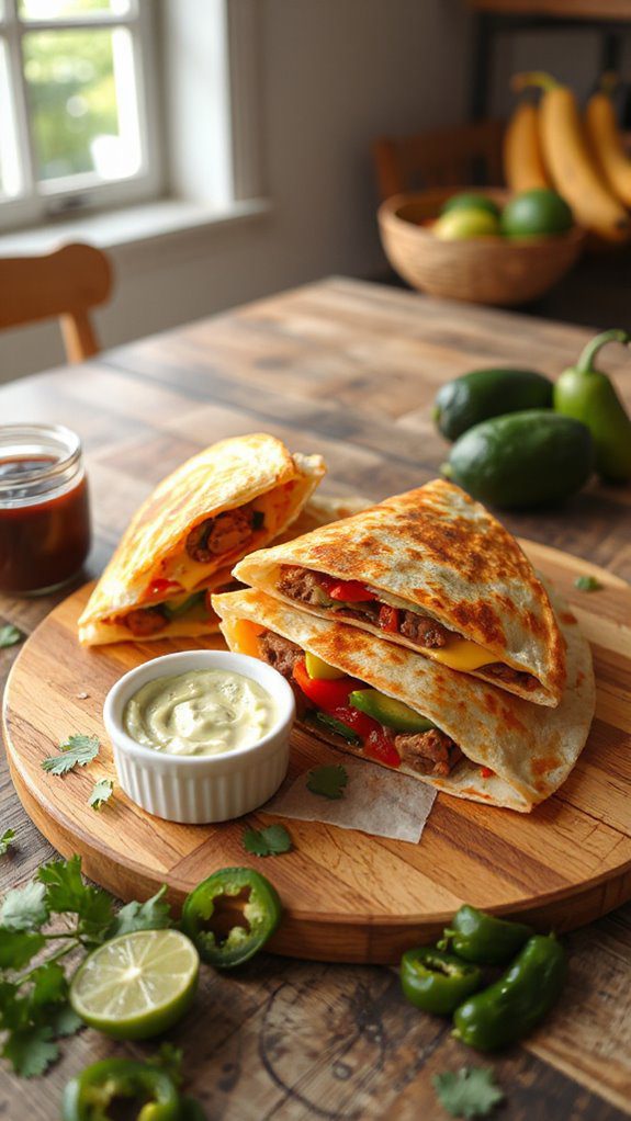 sausage quesadillas with crema
