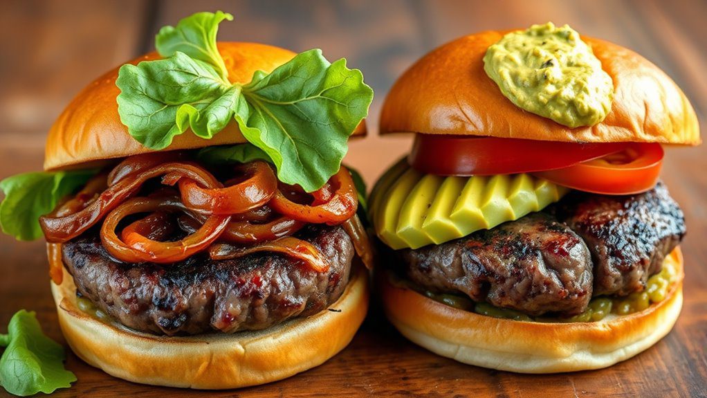 savory beef burgers onions