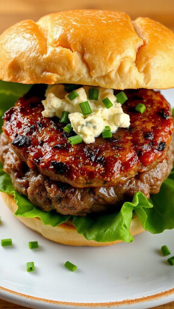 savory burger with toppings