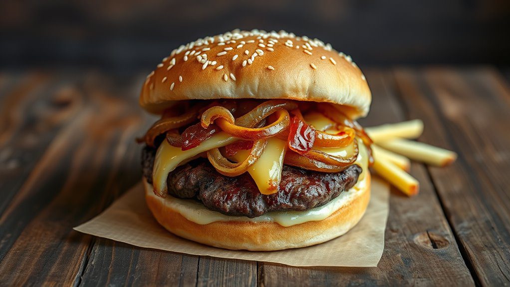 savory cheese topped burger
