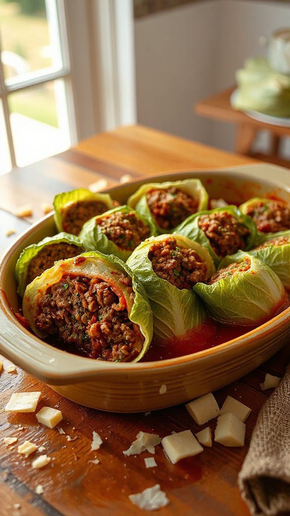 savory meat filled cabbage rolls