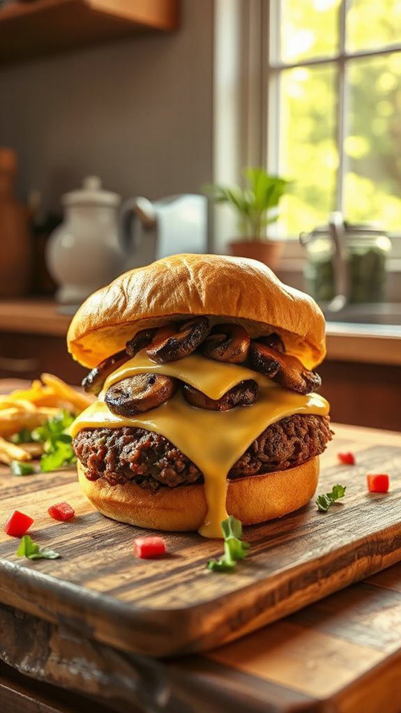 savory mushroom cheese burger