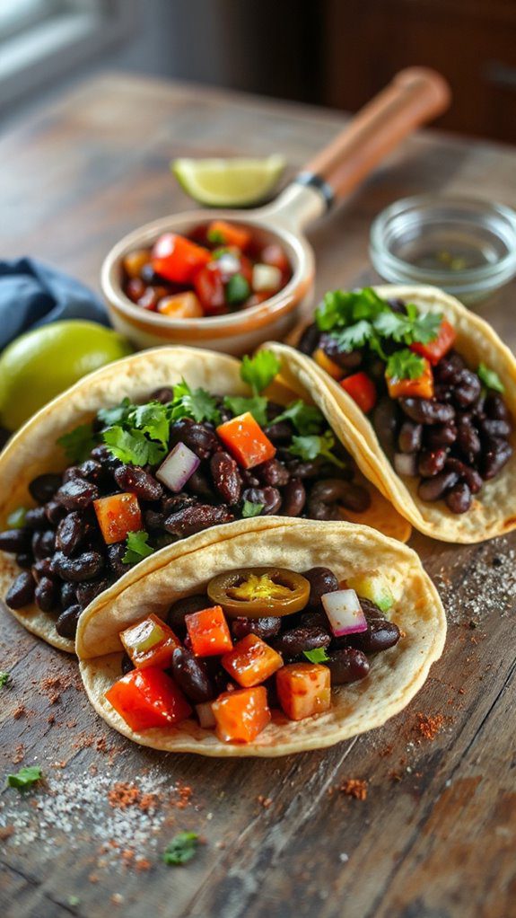 savory spicy black tacos