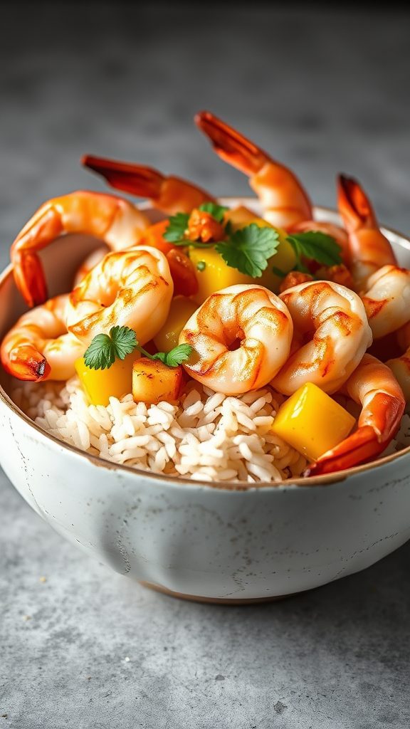 shrimp and mango rice bowl
