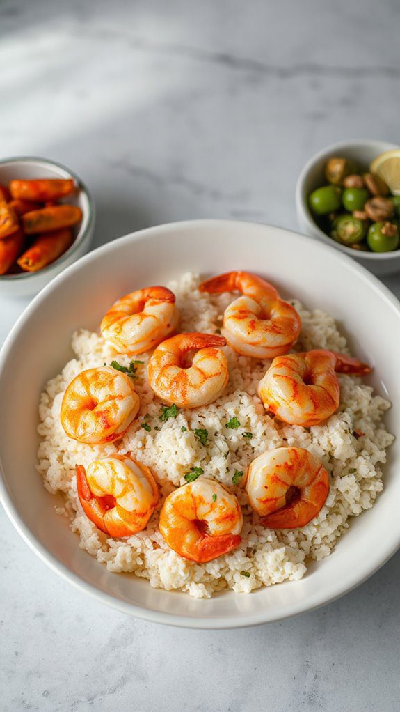 shrimp paired with cauliflower rice