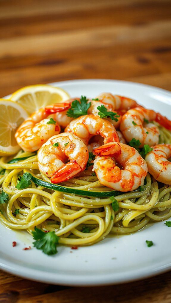 shrimp scampi over zoodles