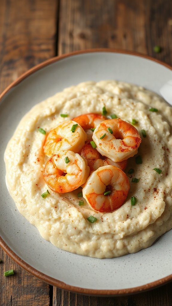 shrimp served with cauliflower grits shrimp served with cauliflower grits