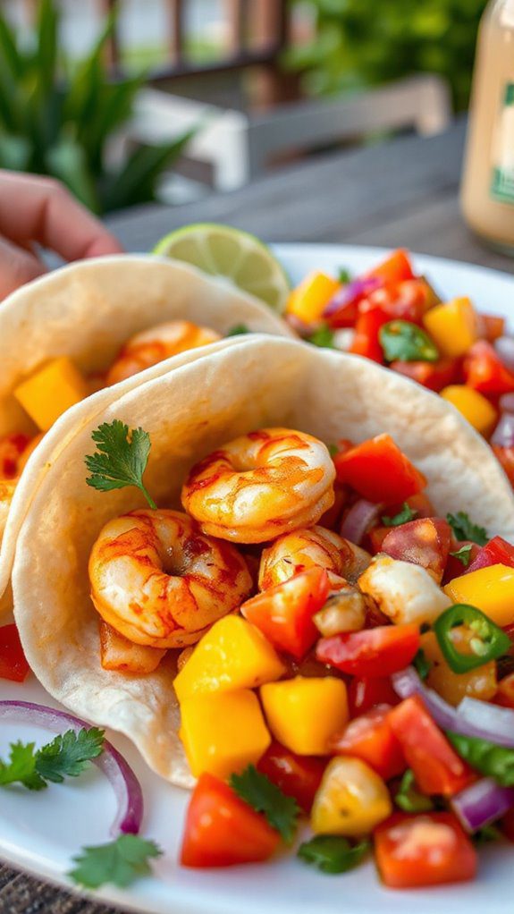 shrimp tacos with salsa